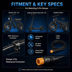 EVDirtBikes Full Twist Throttle Grip Kit – 12V–72V, 3-Pin Connector